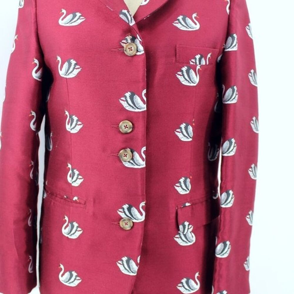 Cooper Trelise Cooper Jacket Swan Song Blazer Burgundy Embroidered Jacquard US 4 - Picture 10 of 12